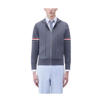 Thom Browne Gray Cotton Armband Stripe Zip Hoodie Jacket MKT008A-Y3007-035