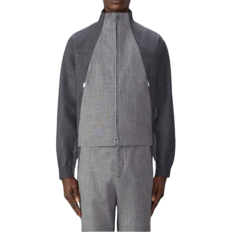 Thom Browne Gray Logo Print Patchwork Zip-Up Jacket MJO222C-F0582-035