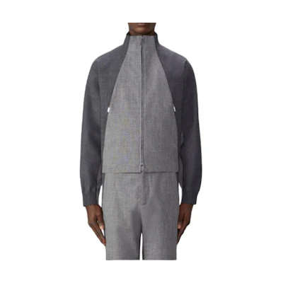 Thom Browne Gray Logo Print Patchwork Zip-Up Jacket MJO222C-F0582-035