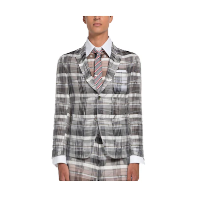 Thom Browne Gray Madras Plaid Casual Jacket for Men MJU505AF0269035