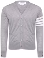 Thom Browne Gray Merino Wool 4-Bar Stripe V-Neck Cardigan Sweater MKC002A-00014-058 Thom Browne Gray Merino Wool 4-Bar Stripe V-Neck Cardigan Sweater MKC002A-00014-058