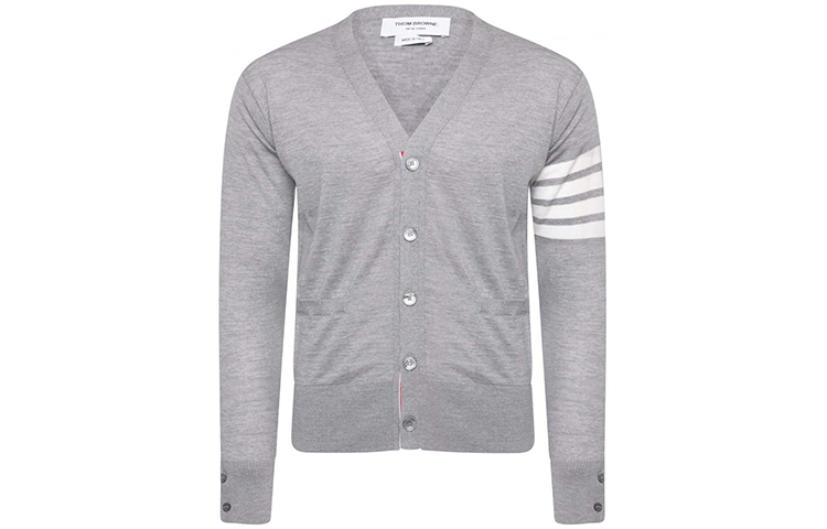Thom Browne Gray Merino Wool 4-Bar Stripe V-Neck Cardigan Sweater MKC002A-00014-058 圖 2