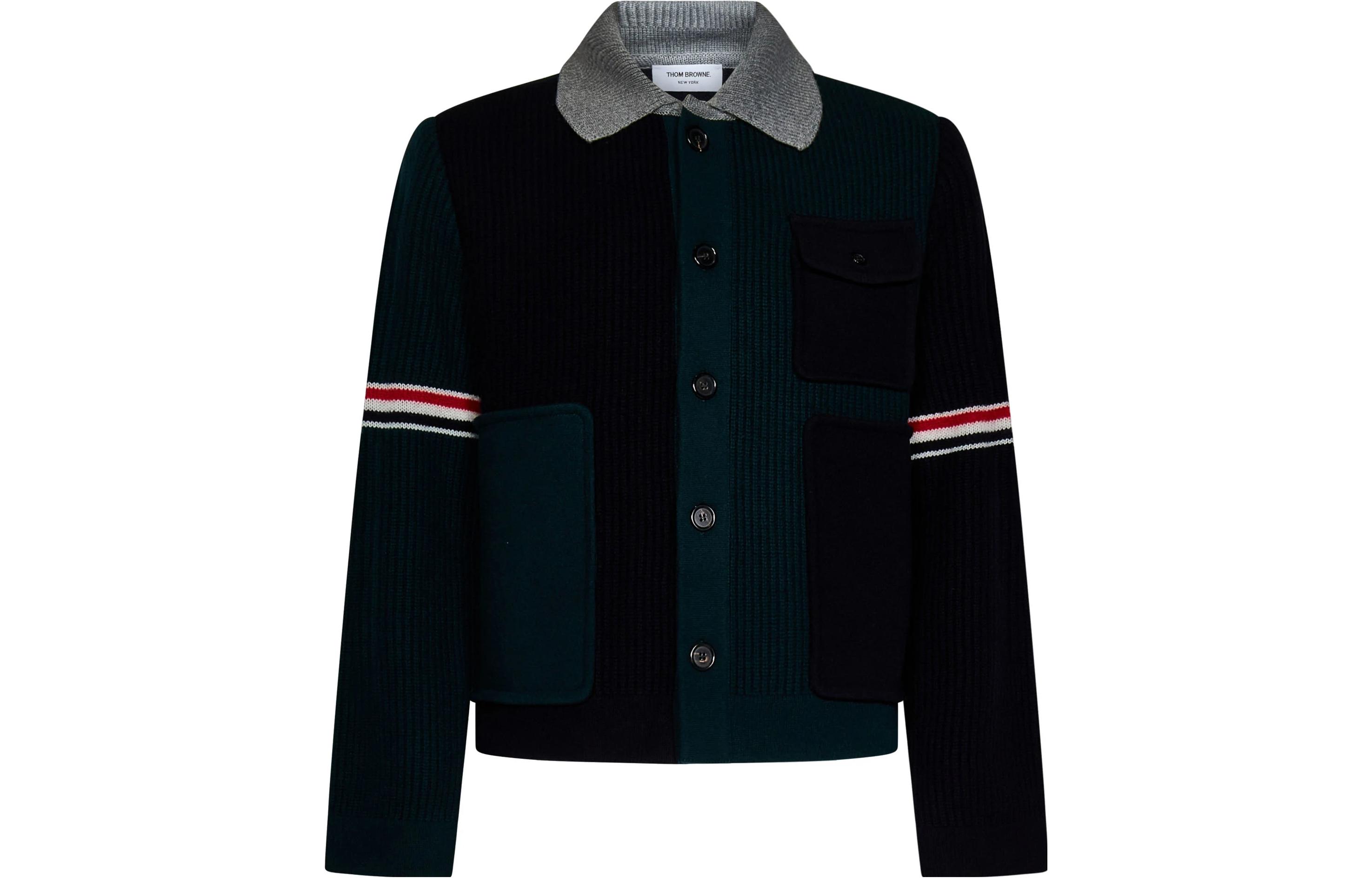 Thom Browne Green Striped Print Long-Sleeve Button-Up Jacket MKJ084F-Y1019-310