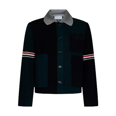 Thom Browne Green Striped Print Long-Sleeve Button-Up Jacket MKJ084F-Y1019-310