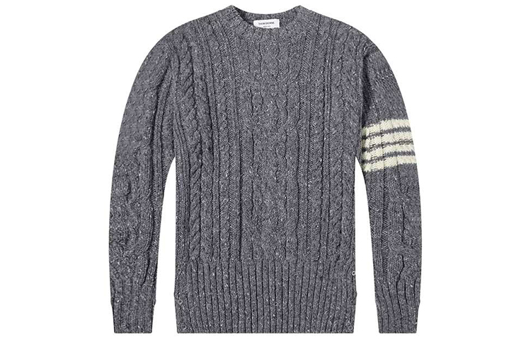 THOM BROWNE Grey 4-Bar Cable Knit Wool Pullover Sweater for Men - Grey MKA233A-00278-035
