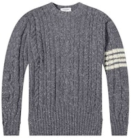 THOM BROWNE Grey 4-Bar Cable Knit Wool Pullover Sweater for Men - Grey MKA233A-00278-035 THOM BROWNE Grey 4-Bar Cable Knit Wool Pullover Sweater for Men - Grey MKA233A-00278-035