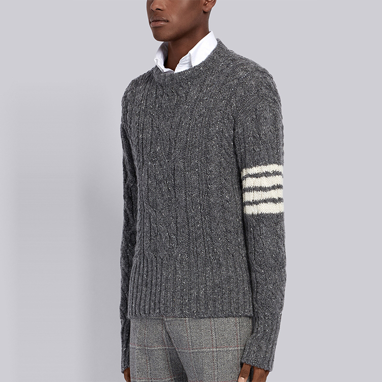 Purchase THOM BROWNE Kelabu 4-Bar Cable Knit Wool Pullover Sweater Lelaki - Kelabu MKA233A-00278-035