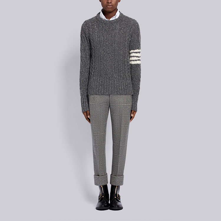 Details for THOM BROWNE Kelabu 4-Bar Cable Knit Wool Pullover Sweater Lelaki - Kelabu MKA233A-00278-035