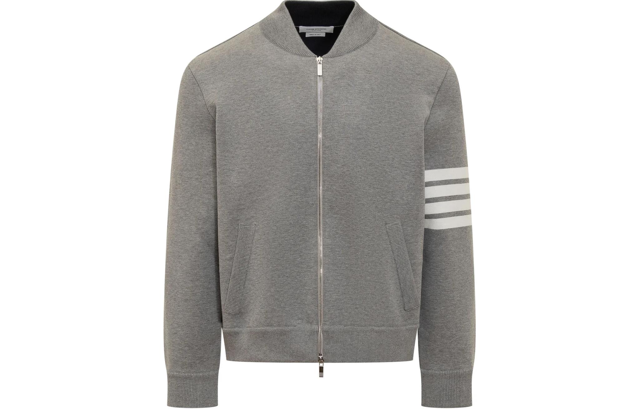 Thom Browne Grey Animal Pattern Zip-Up Jacket with Side Stripes MKJ112E-Y3004-055