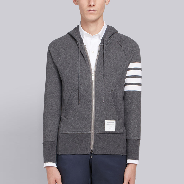 Shop Thom Browne 經典灰色4-Bar拉鍊連帽外套 MJT022H-00535-025