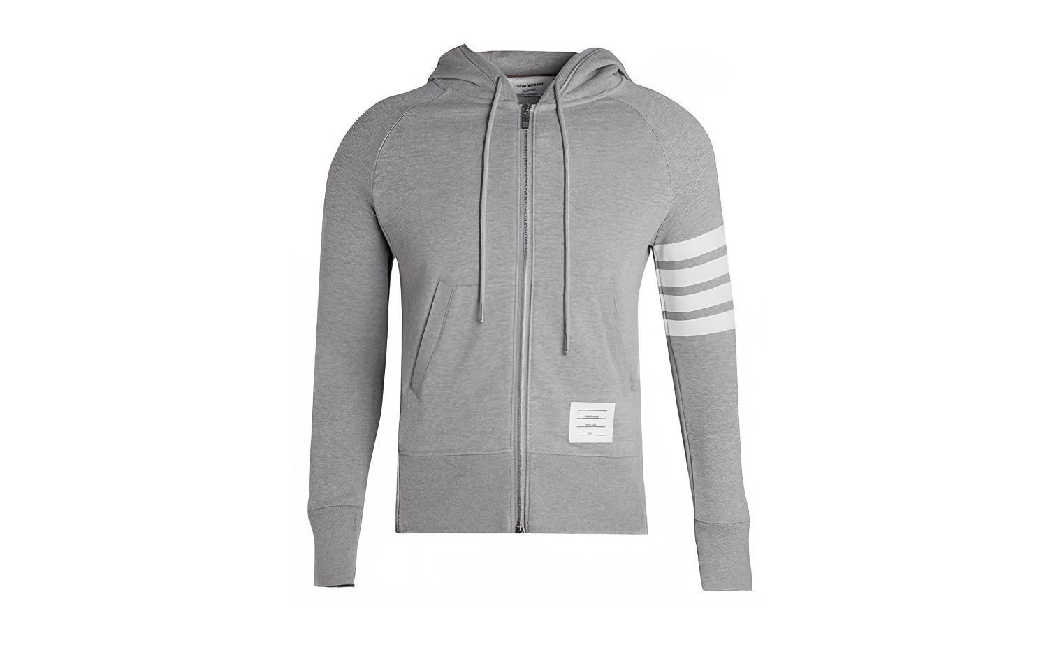 Thom Browne Grey Classic 4-Stripe Knit Sleeve Hoodie Jacket MJT022h00535068