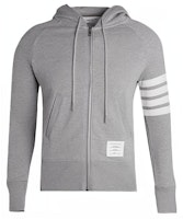 Thom Browne Grey Classic 4-Stripe Knit Sleeve Hoodie Jacket MJT022h00535068 Thom Browne Grey Classic 4-Stripe Knit Sleeve Hoodie Jacket MJT022h00535068