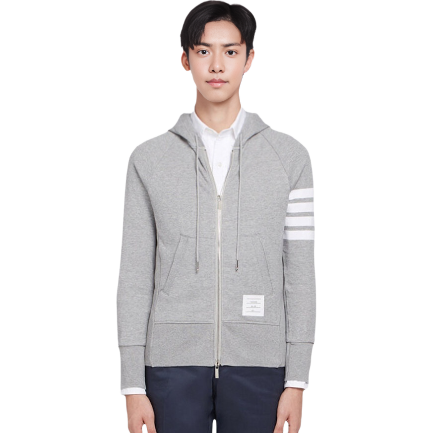 Shop 톰 브라운 그레이 클래식 4-스트라이프 니트 슬리브 후드 재킷 MJT022h00535068