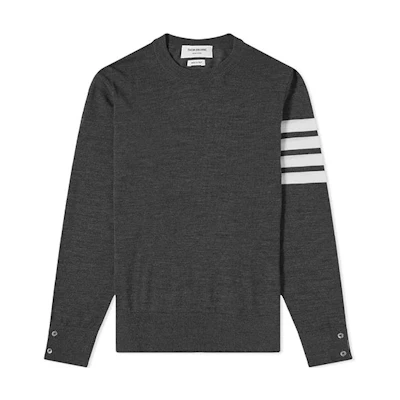 Thom Browne Grey Four-Bar Knit Pullover Wool Sweater. MKA002A-Y1014-022