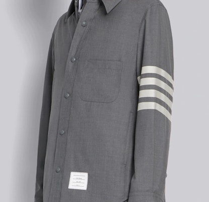 Thom Browne 灰色四道條紋襯衫外套 男灰色 MJO055A-06146-035 Shop Thom Browne 灰色四道條紋襯衫外套 男灰色 MJO055A-06146-035