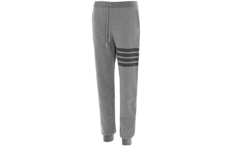 Shop トムブラウン メンズ グレー 4ストライプ コットン ミッドウエスト ニットジョガー MJQ008A-06910-035