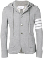 Thom Browne Grey Logo Print Zip-Up Hoodie Jacket with Stripes MJT166A-00535-055 Thom Browne Grey Logo Print Zip-Up Hoodie Jacket with Stripes MJT166A-00535-055