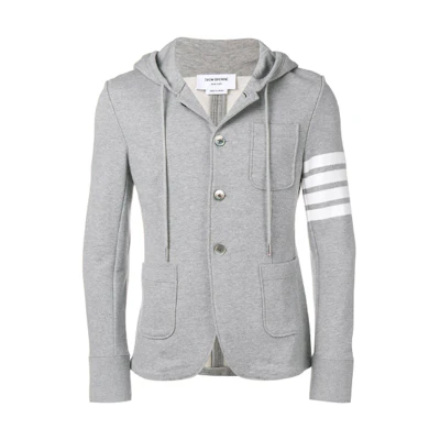 Thom Browne Grey Logo Print Zip-Up Hoodie Jacket with Stripes MJT166A-00535-055