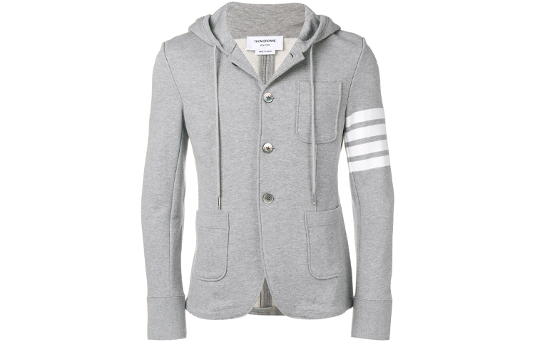 Order トムブラウン グレー ロゴプリント ジップアップフーディ ジャケット ストライプ付き MJT166A-00535-055