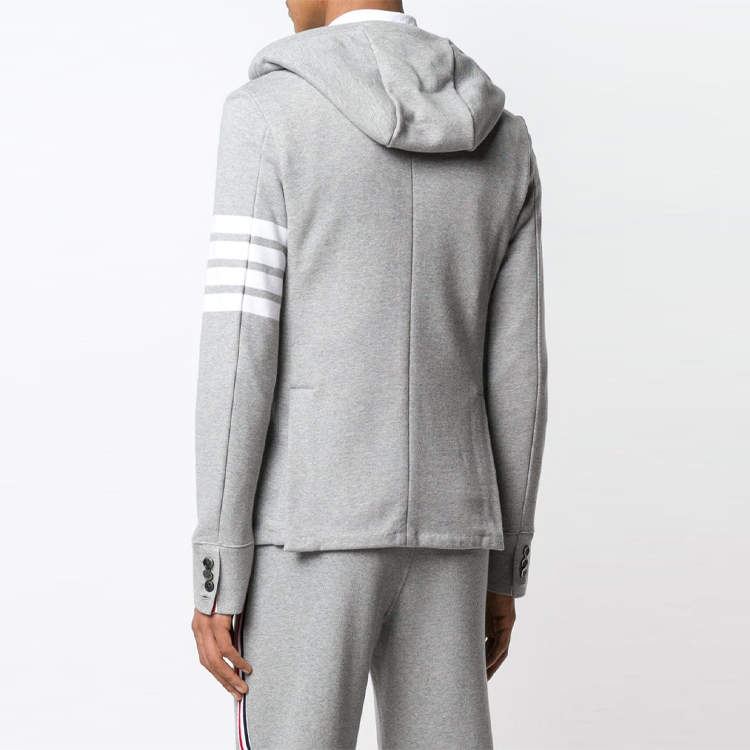 Shop トムブラウン グレー ロゴプリント ジップアップフーディ ジャケット ストライプ付き MJT166A-00535-055