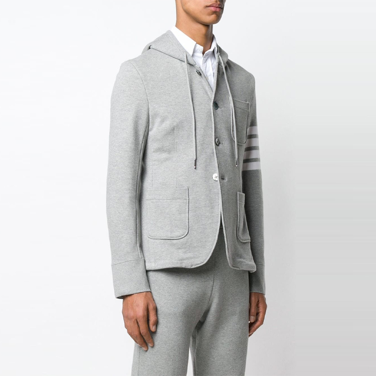 Purchase トムブラウン グレー ロゴプリント ジップアップフーディ ジャケット ストライプ付き MJT166A-00535-055