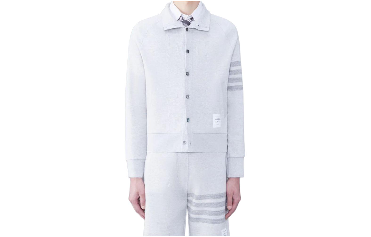 Thom Browne Grey Logo Printed Button-Up Long-Sleeve Sweatshirt MJT412A-J0051-065