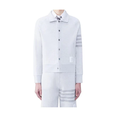 Thom Browne Grey Logo Printed Button-Up Long-Sleeve Sweatshirt MJT412A-J0051-065