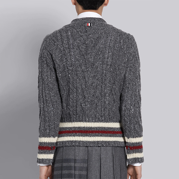 Purchase Thom Browne Cardigan Sweater V-Neck Abu Mohair Tweed Striped. MKC289A-00278-035