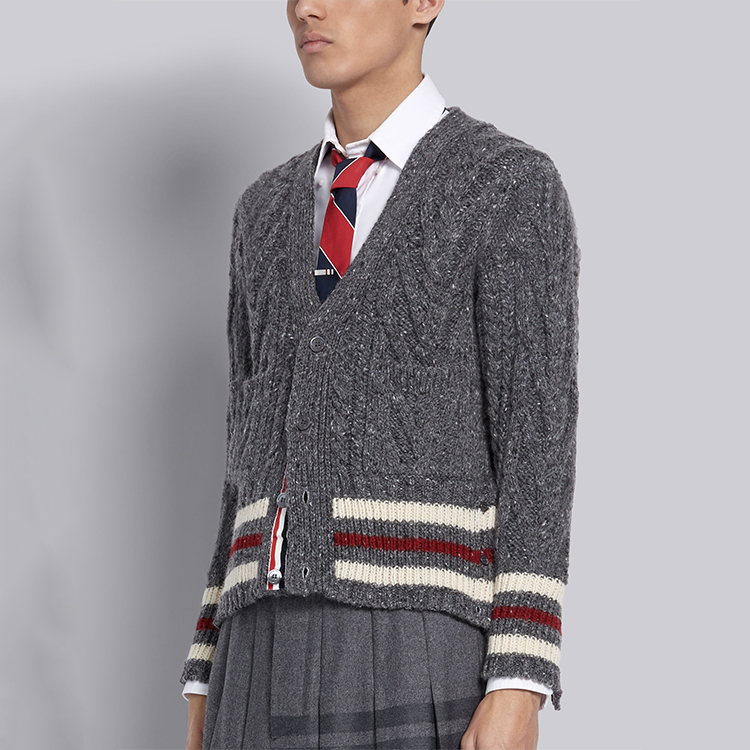 Details for Thom Browne Cardigan Sweater V-Neck Abu Mohair Tweed Striped. MKC289A-00278-035