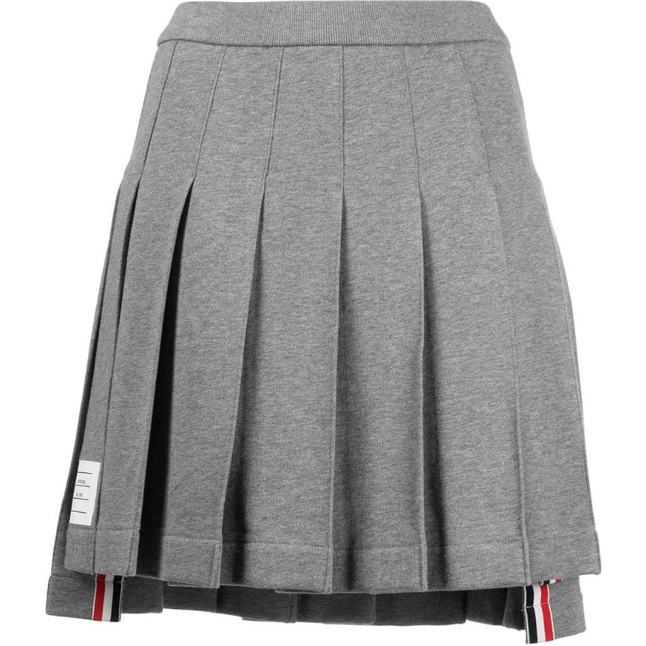 THOM BROWNE Grey Pleated Mini Skirt with Logo Patch Preppy Style Back to School FJK053A-06931-035