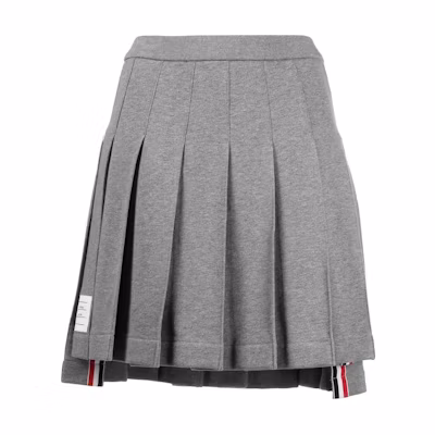 THOM BROWNE Grey Pleated Mini Skirt with Logo Patch Preppy Style Back to School FJK053A-06931-035
