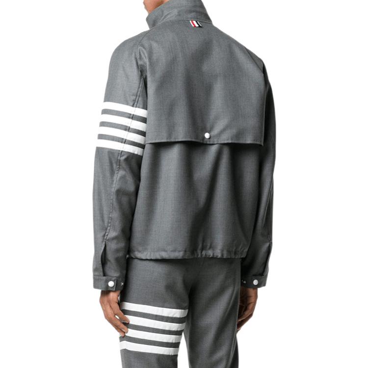 Shop Thom Browne Grey Raglan Sleeve Striped Zip-Up Jacket MJO096A-00626-035