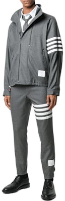 Thom Browne Grey Raglan Sleeve Striped Zip-Up Jacket MJO096A-00626-035 Purchase Thom Browne Grey Raglan Sleeve Striped Zip-Up Jacket MJO096A-00626-035