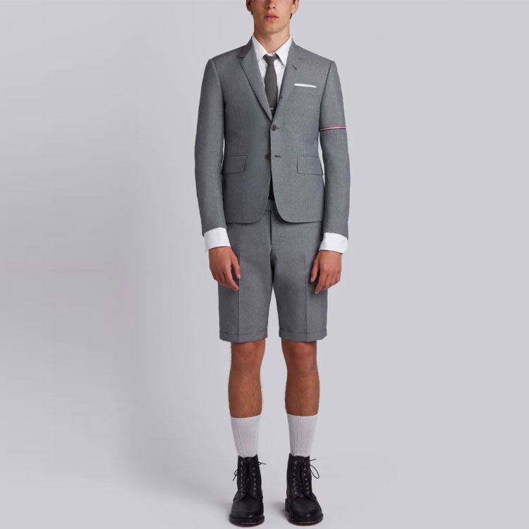 THOM BROWNE Grey Single-Breasted Blazer with Tricolor Striped Cuffs MJC187-A0287-2035 圖 3