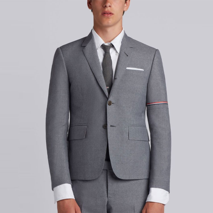 THOM BROWNE Grey Single-Breasted Blazer with Tricolor Striped Cuffs MJC187-A0287-2035 圖 4