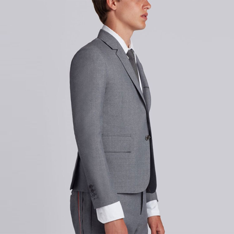 THOM BROWNE Grey Single-Breasted Blazer with Tricolor Striped Cuffs MJC187-A0287-2035 圖 6