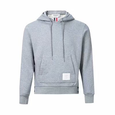 Thom Browne Grey Solid Hoodie with Triple Stripe on Back MJT086A-03377-055