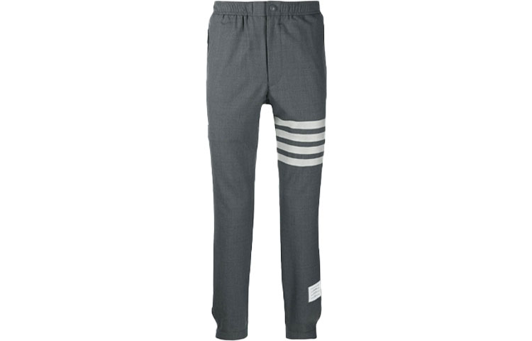 Thom Browne Grey Striped Chino Pants for Men - Fall Collection MTT012A-06146-035