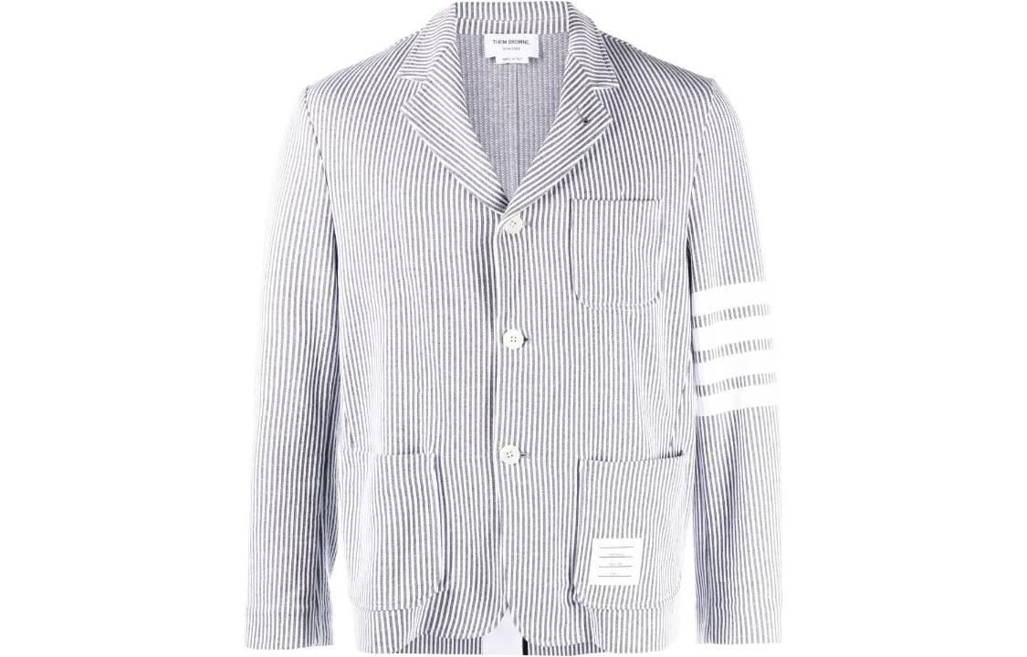 Thom Browne Grey Striped Collar Long-Sleeve Casual Jacket MJT369AJ0063055