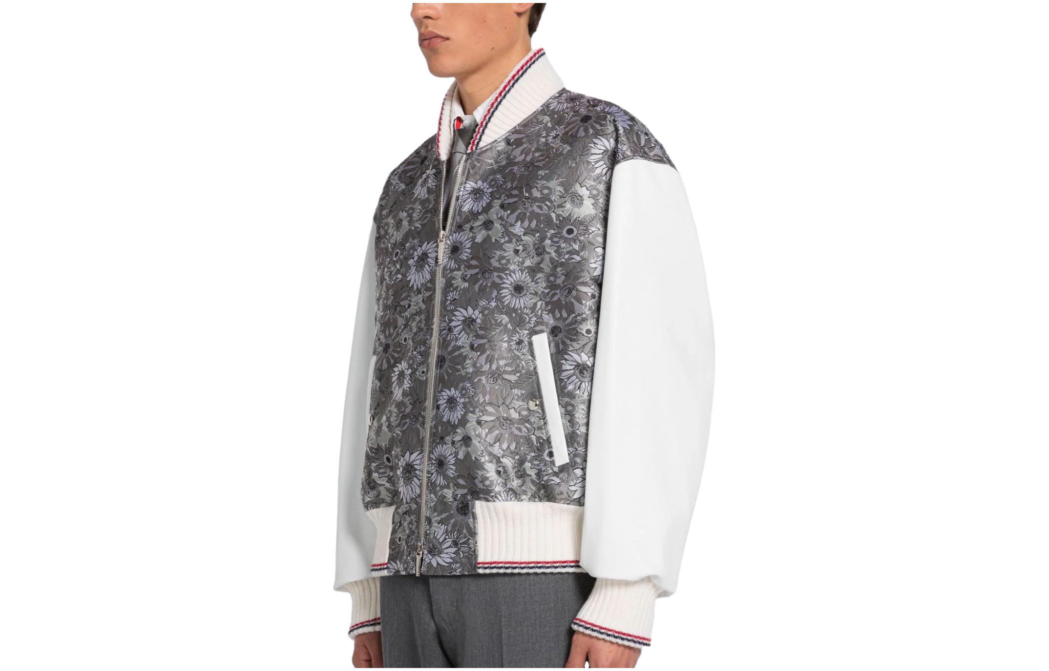 Thom Browne Grey Striped Collar Long-Sleeve Jacket MJO198X-F0229-035