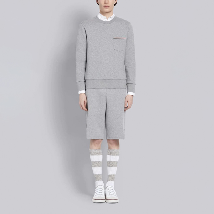 Shop Thom Browne 灰色條紋棉質羅紋套頭衫 MJT234A-03377-055