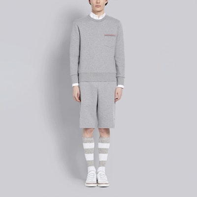 Thom Browne 灰色條紋棉質羅紋套頭衫 MJT234A-03377-055 Shop Thom Browne 灰色條紋棉質羅紋套頭衫 MJT234A-03377-055