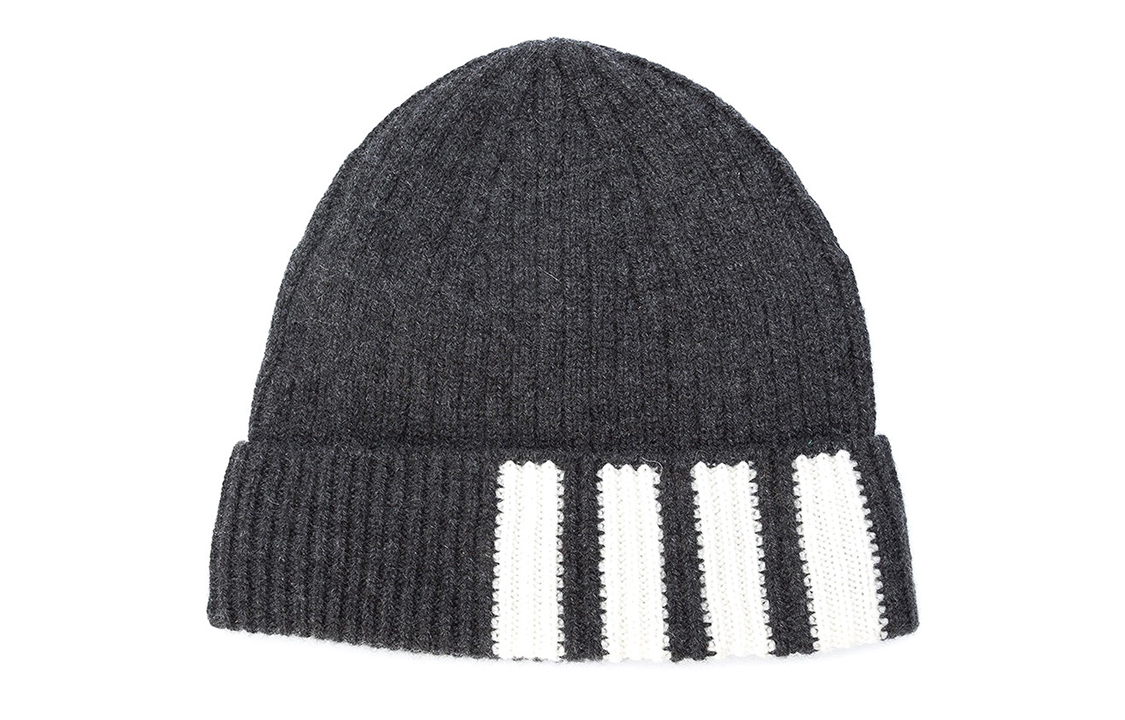 THOM BROWNE Grey Striped Knit Beanie for Men. MKH009A00011025