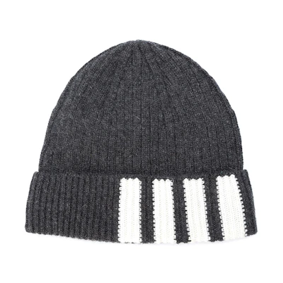 THOM BROWNE Grey Striped Knit Beanie for Men. MKH009A00011025