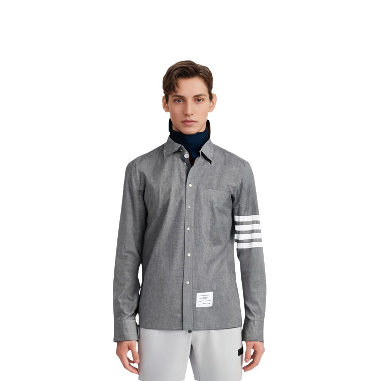 Cheap THOM BROWNE 灰色條紋長袖襯衫 春季系列 MWL272E-00111-035