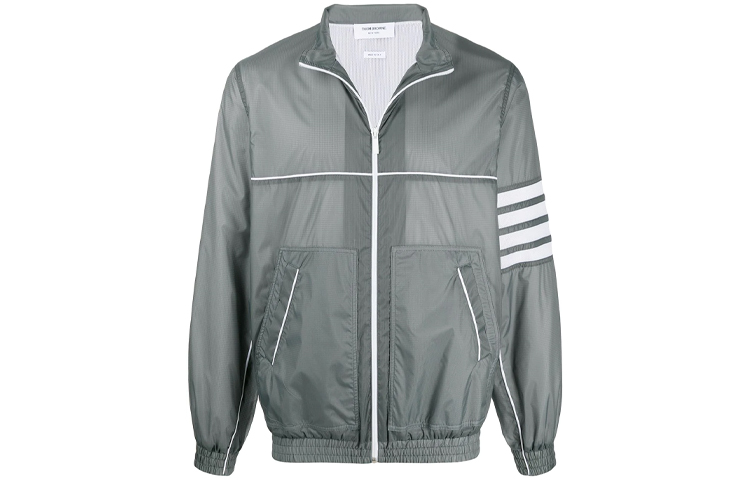 Thom Browne Grey Striped Nylon Zip-Up Jacket MJT266A-06859-045