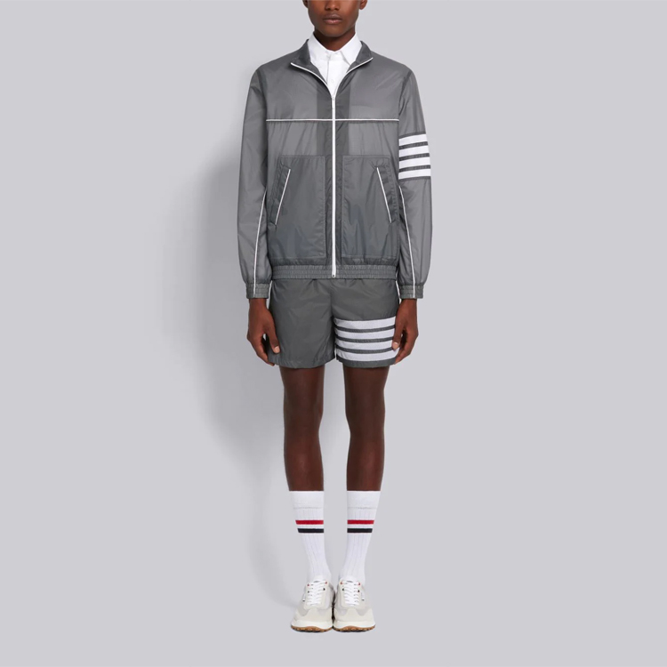 Lookbook Thom Browne Grey Striped Nylon Zip-Up Jacket MJT266A-06859-045