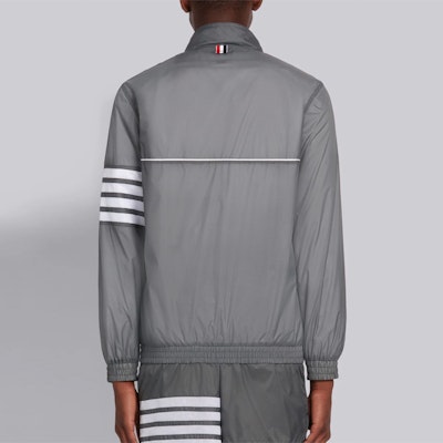 Thom Browne Grey Striped Nylon Zip-Up Jacket MJT266A-06859-045 Purchase Thom Browne Grey Striped Nylon Zip-Up Jacket MJT266A-06859-045