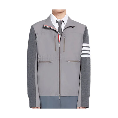 THOM BROWNE Grey Striped Wool Nylon Bomber Jacket MKJ060A-00014-055