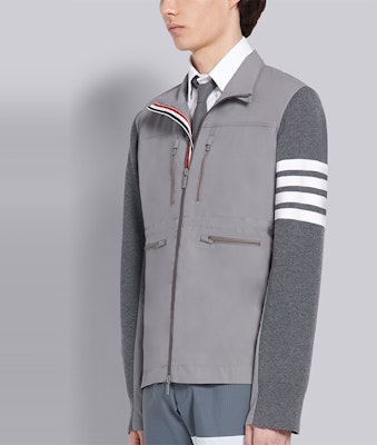 THOM BROWNE 灰色條紋羊毛尼龍飛行外套 MKJ060A-00014-055 Shop THOM BROWNE 灰色條紋羊毛尼龍飛行外套 MKJ060A-00014-055